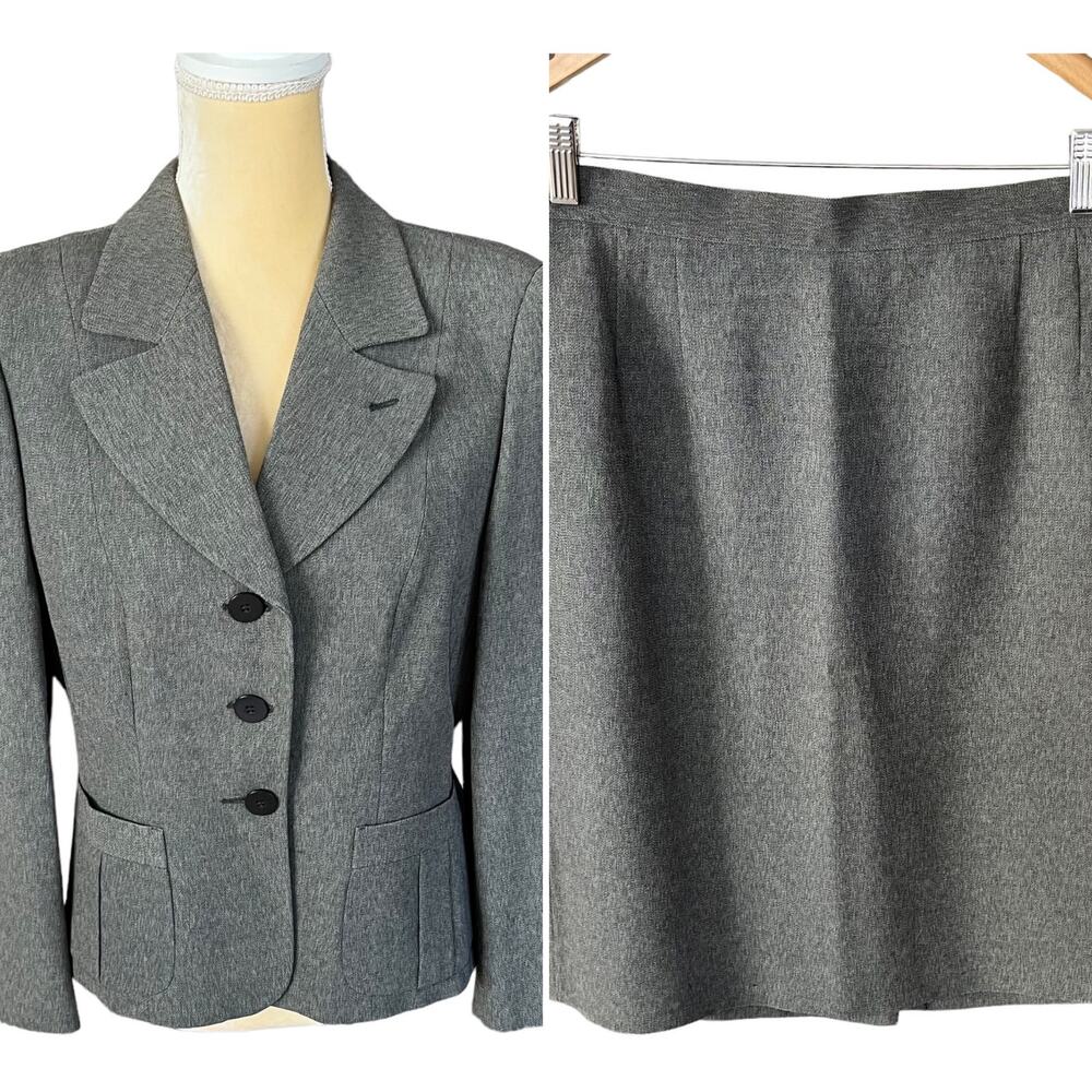 Giorgio Armani Le Collezioni Skirt Suit Set 2 Piece Outfit Size 10 Gray